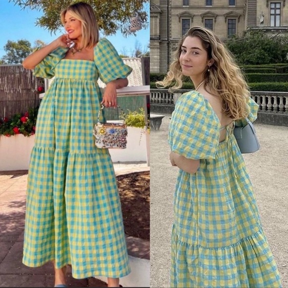 Zara Dresses & Skirts - NWT Zara Plaid Puff Sleeve Tiered Midi Dress Blogger Fave